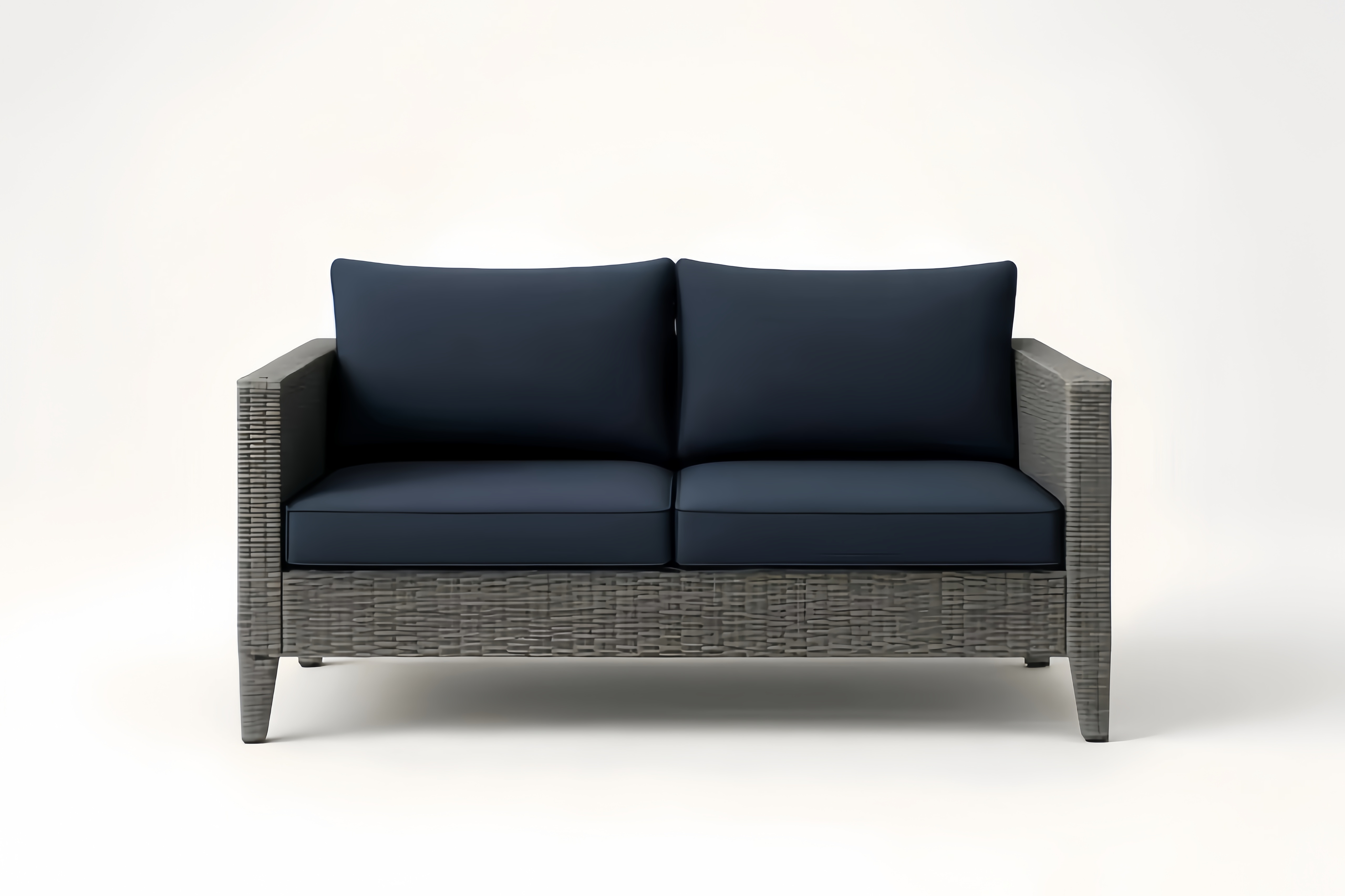 Canapé 2 Places en Rotin Synthétique avec Coussins en Polyester Bleu