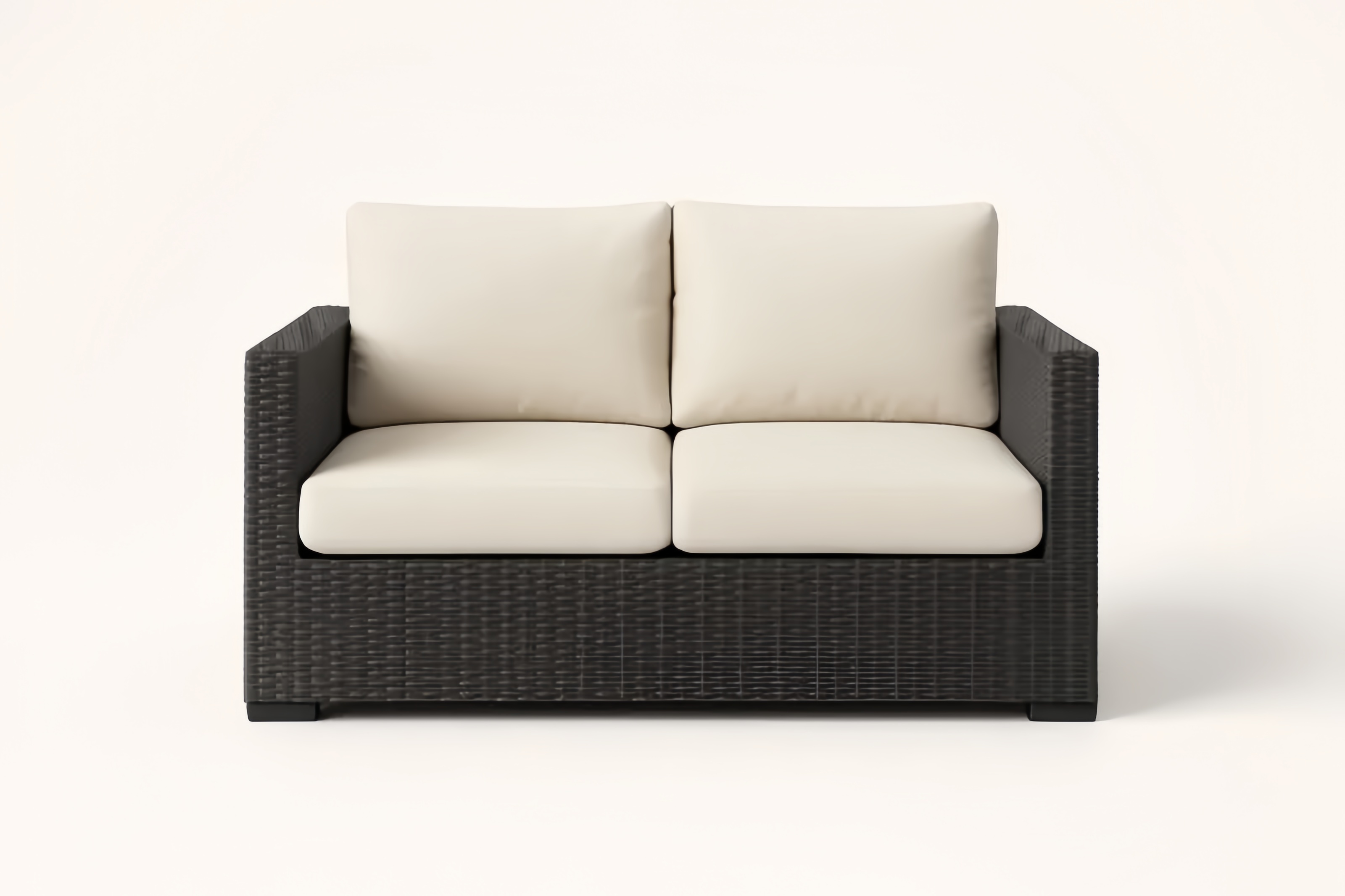 Canapé 2 places en résine tressée avec coussins en polyester beige