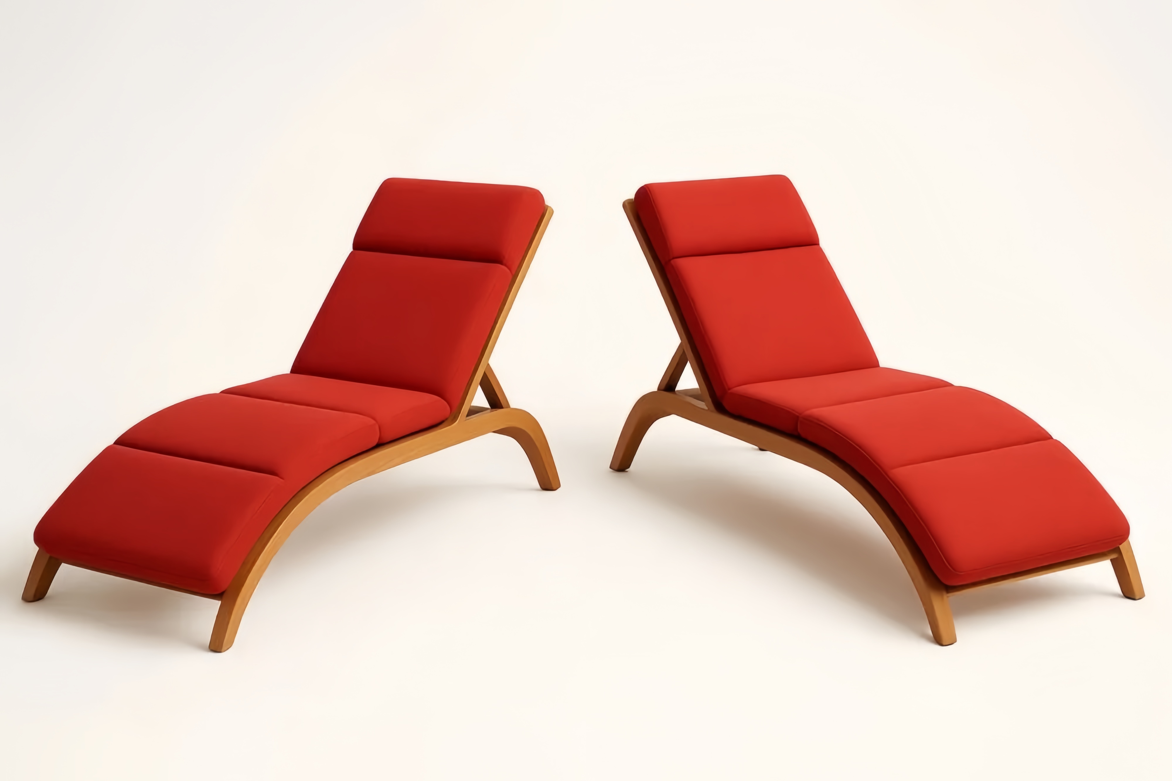 Ensemble de Chaises Longues en Bois et Tissu Rouge