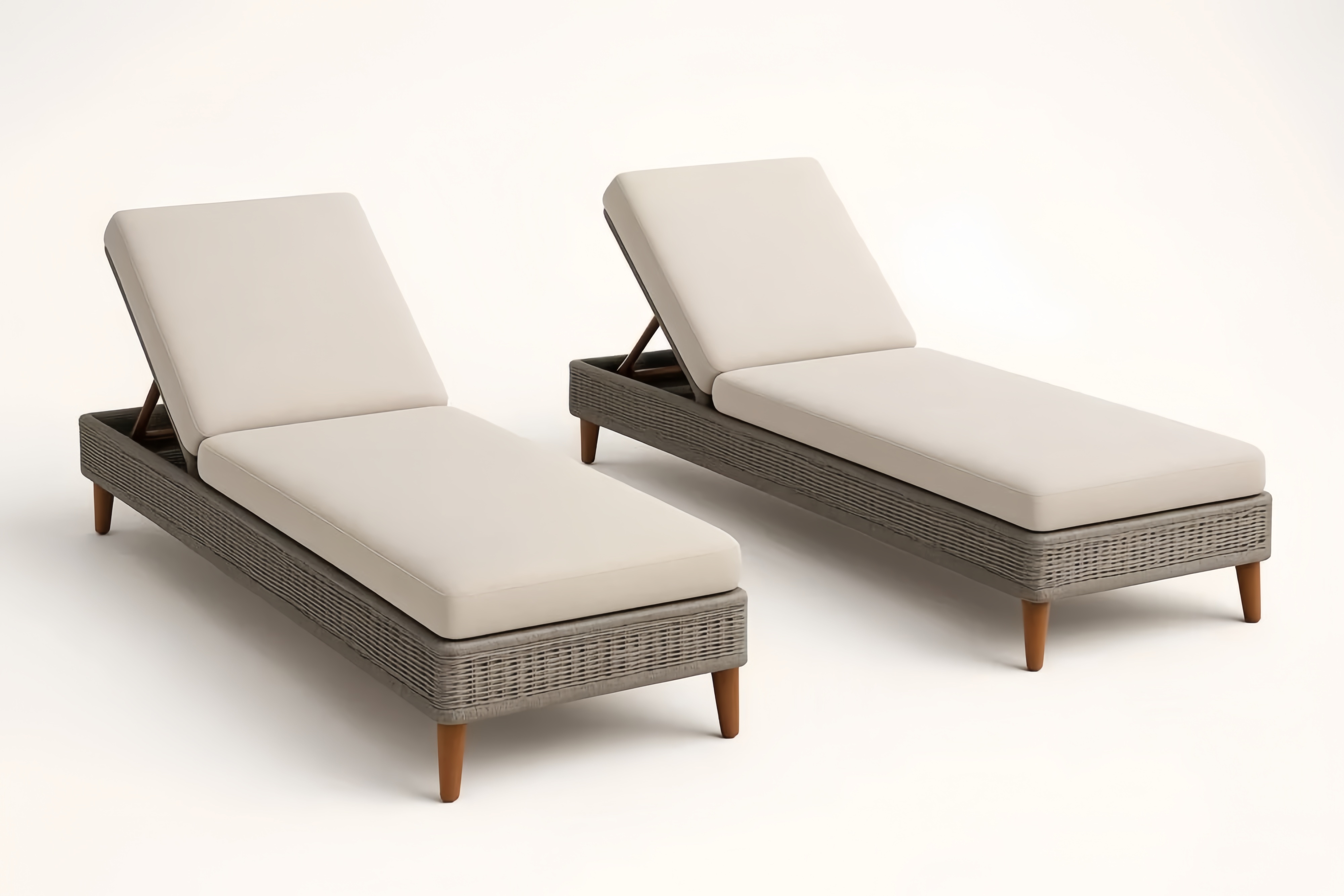 Ensemble de 2 Chaises Longues Réglables en Résine et Tissu Beige