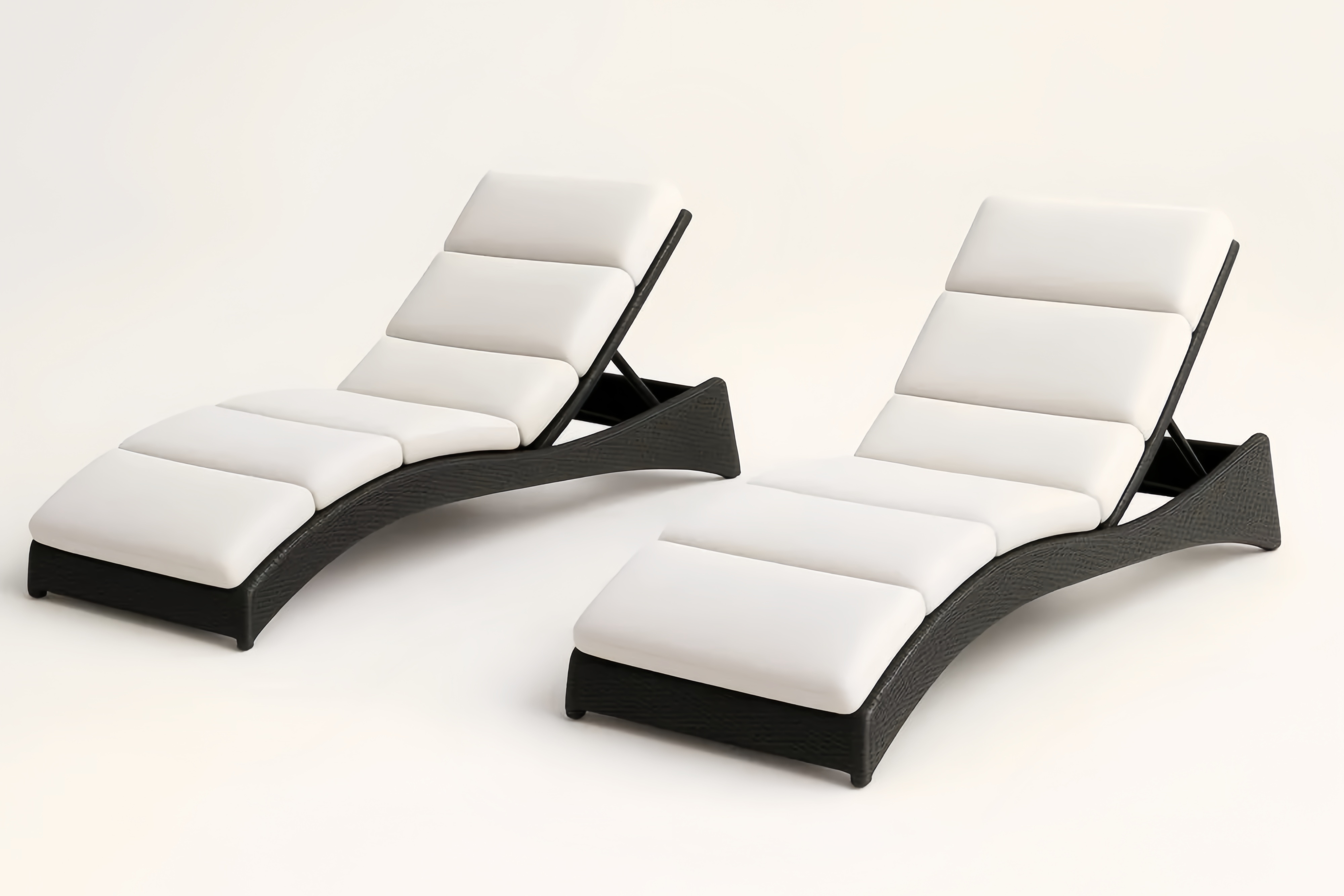 Transats Ajustables en Rotin Synthétique Noir et Blanc