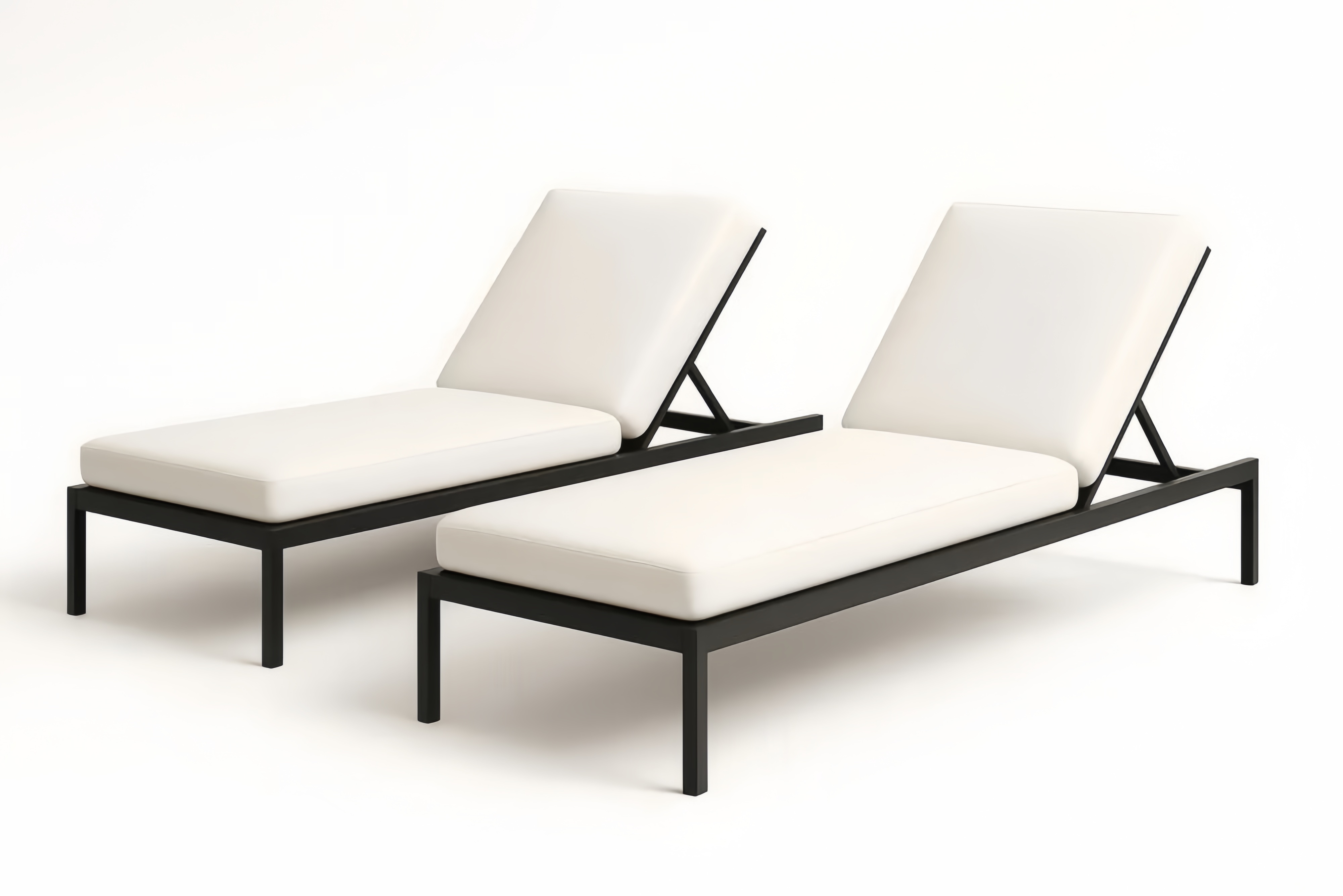 Set de chaises longues en aluminium et coussins blancs