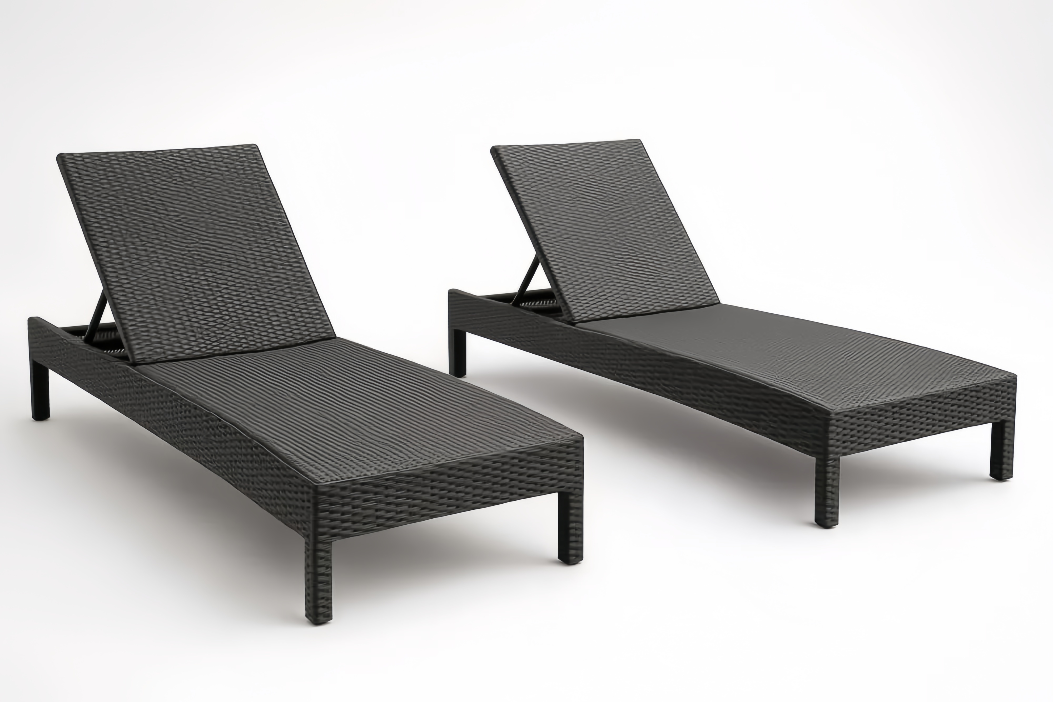 Ensemble de 2 chaises longues en résine tressée ajustables Noire