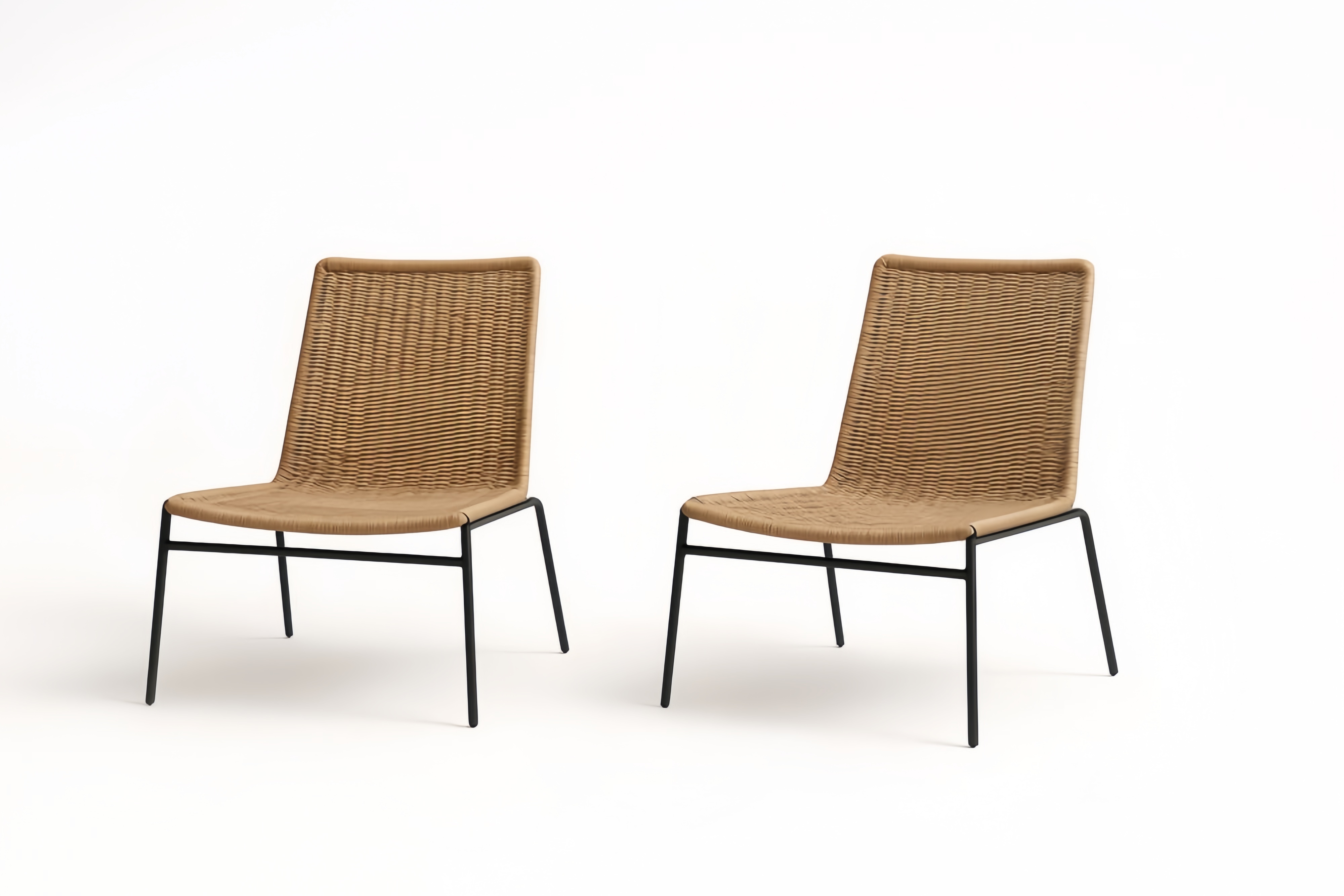 Chaises en rotin synthétique Marron structure Métallique Noir lot de 2