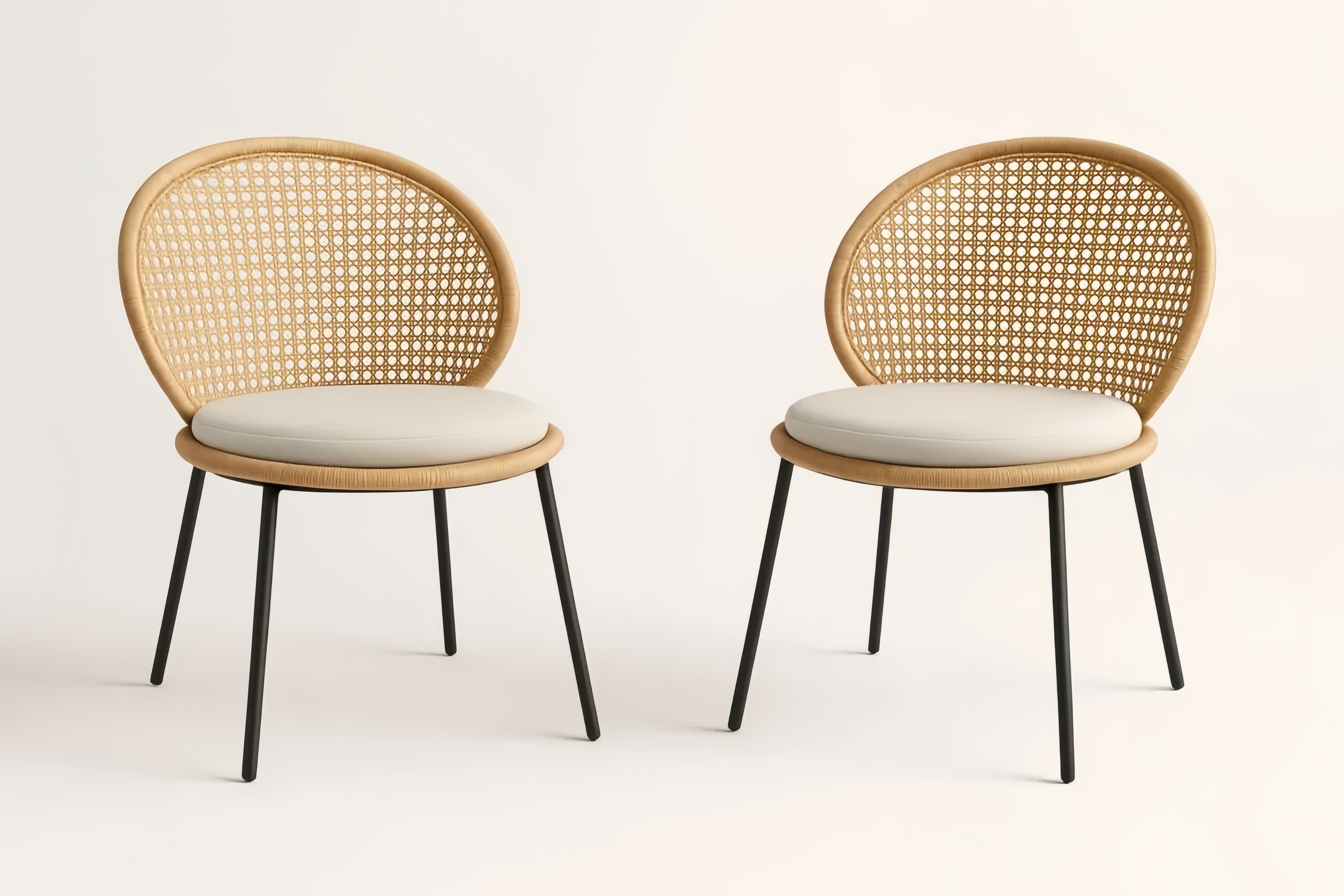 Chaises en Rotin avec Coussin en Lin et Pieds en Métal