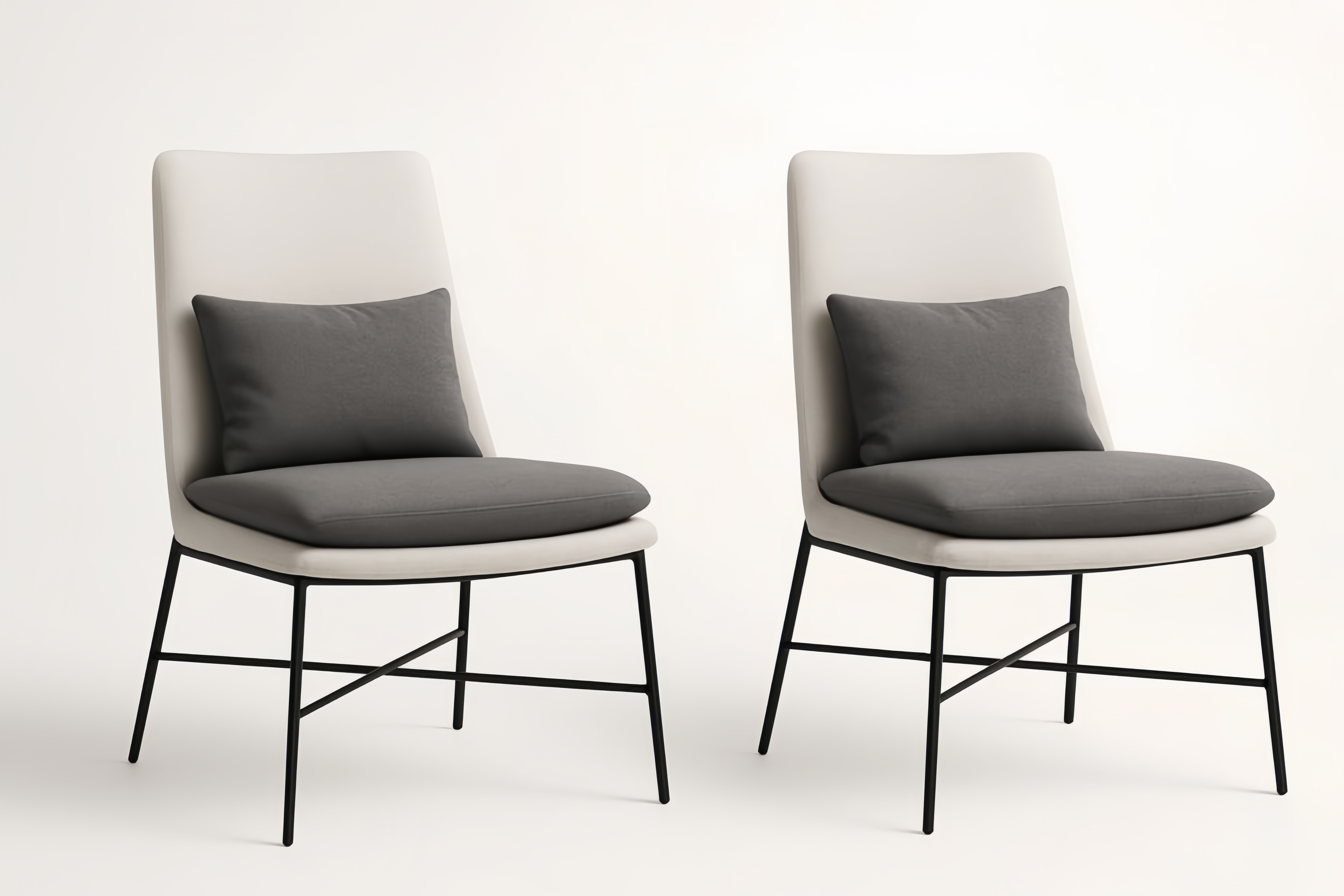 Lot de 2 chaises en tissu polyester blanc et noir structure métal