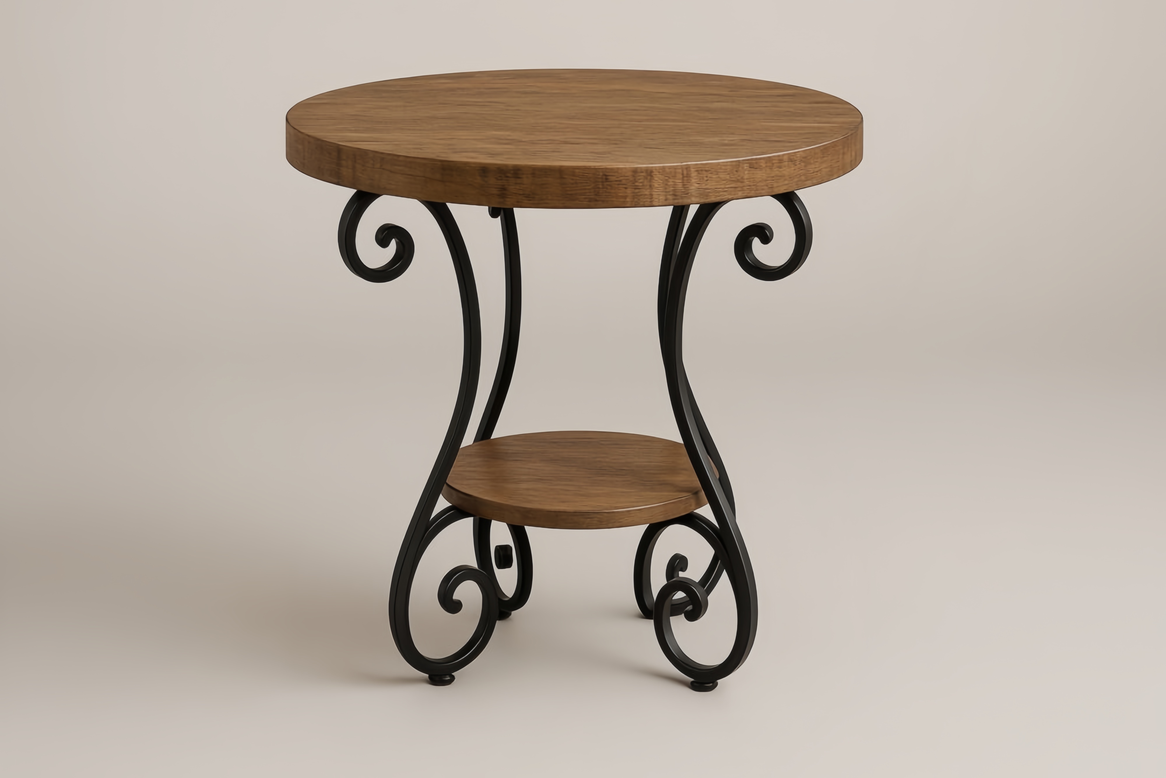 Table d'appoint ronde en bois et fer forgé