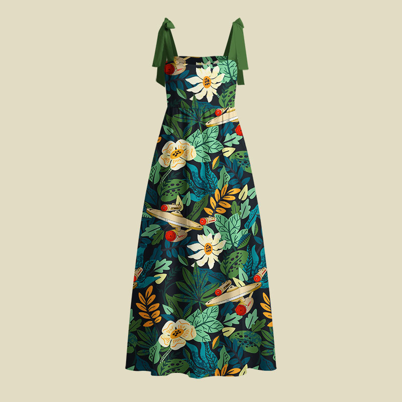 Scifi Spacecraft Hawaii Green Playful Maxi Dress