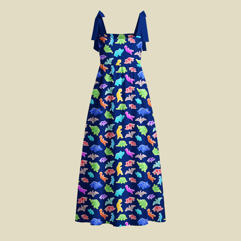 Sour Gummy Dinosaurs Playful Maxi Dress