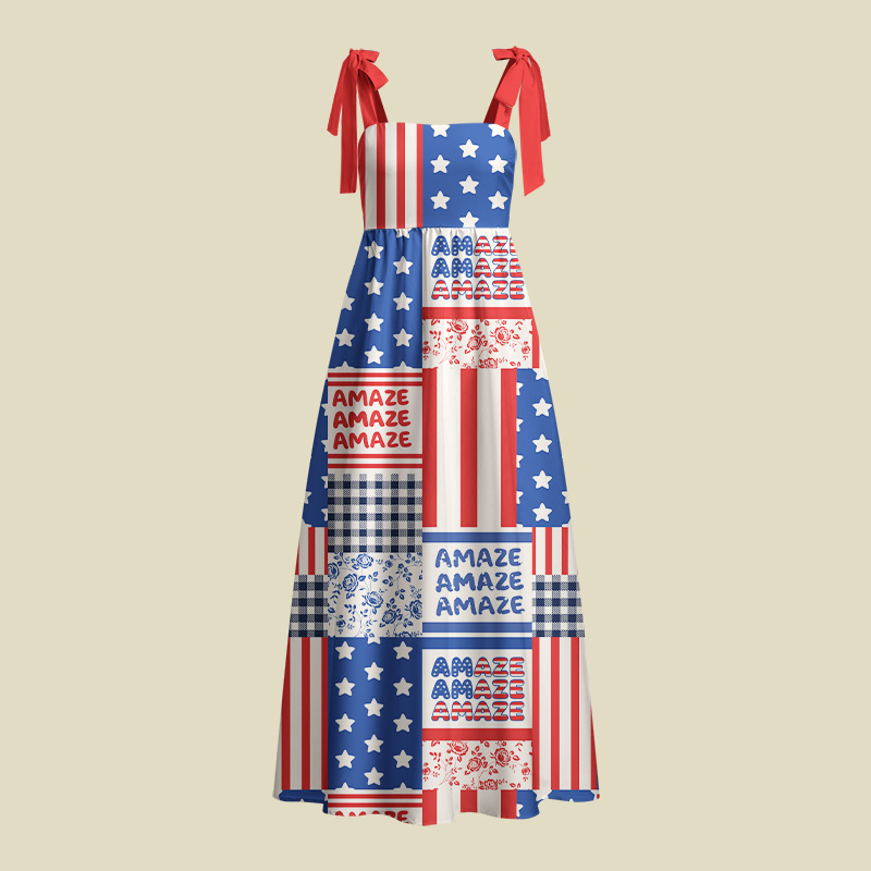 Space Rescue American Flag Playful Maxi Dress