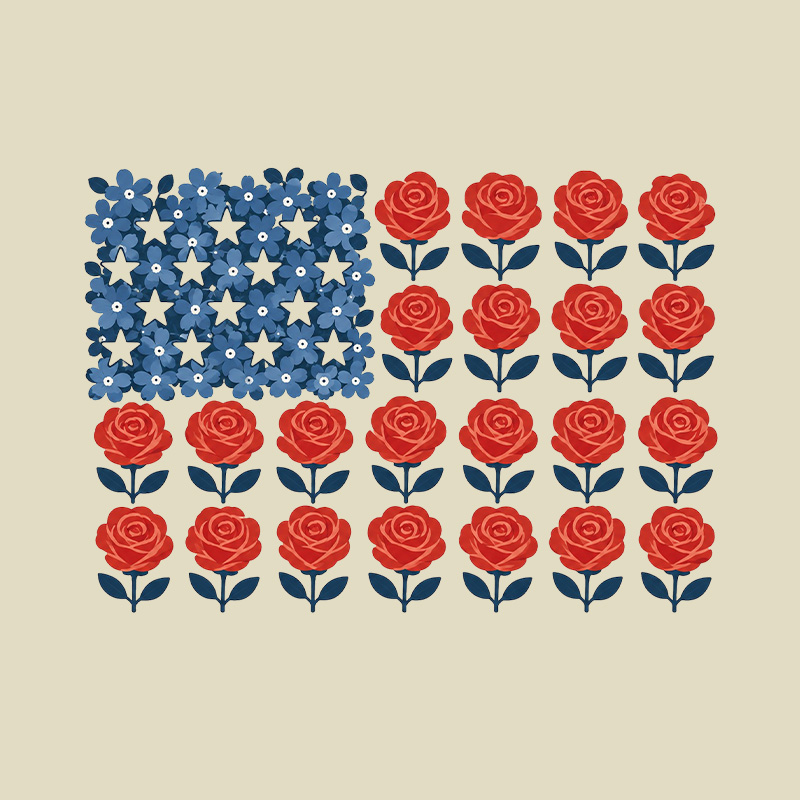 Floral American Flag Rose Patriotic Playful T-Shirt