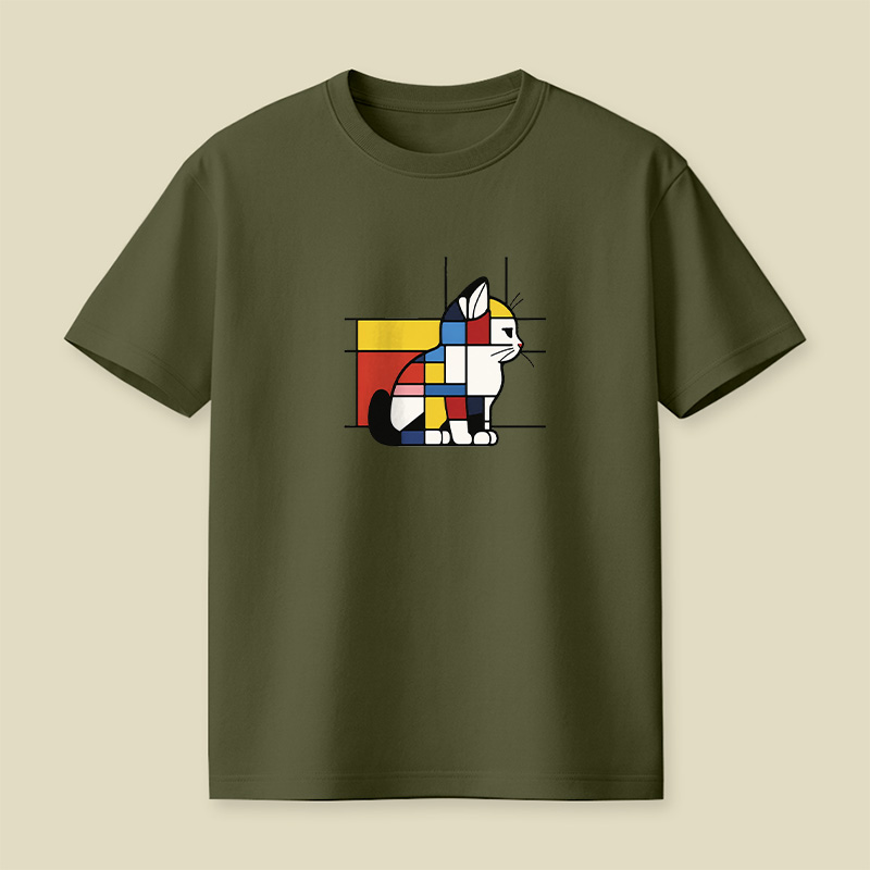 Geometric Cat Art In Primary Colors Playful T-Shirt