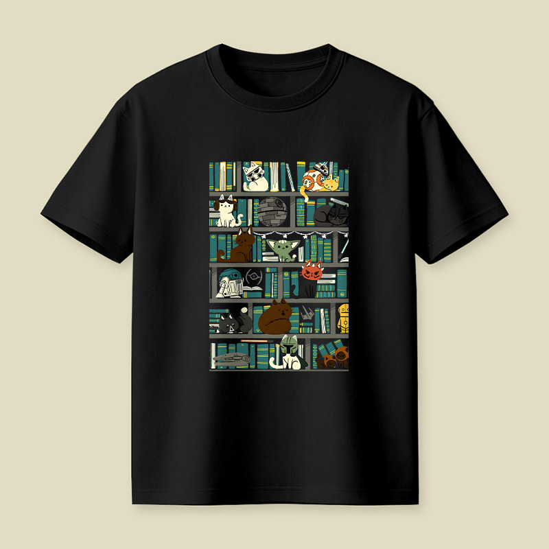Cute Pet Bookshelf Art Playful T-Shirt