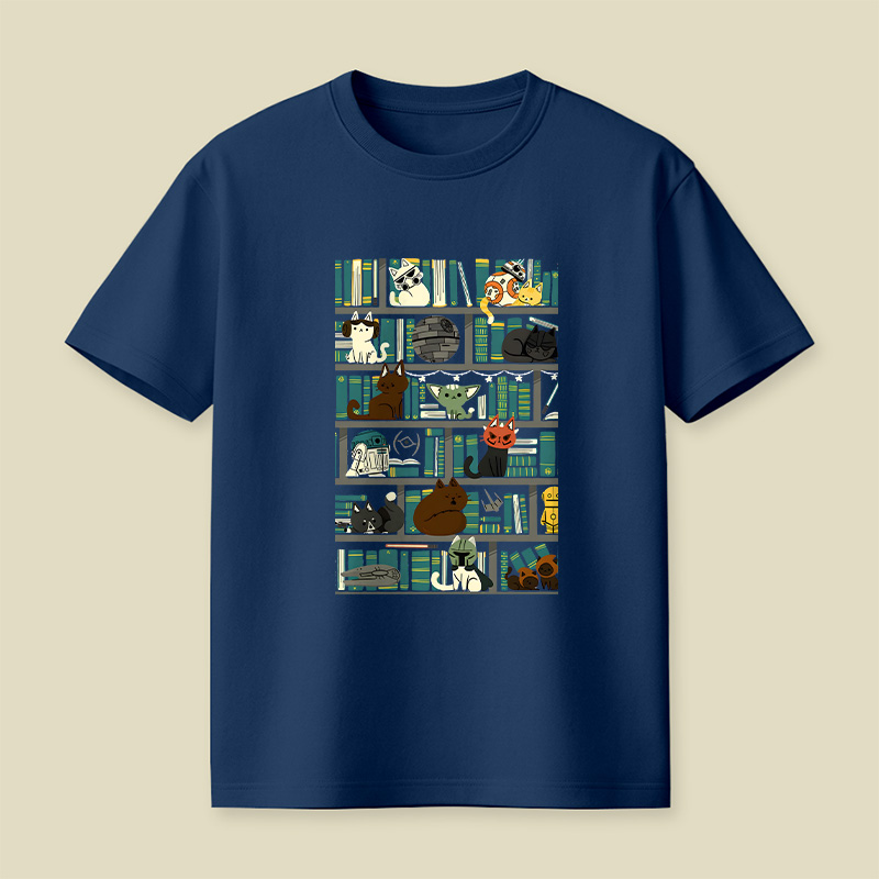 Cute Pet Bookshelf Art Playful T-Shirt