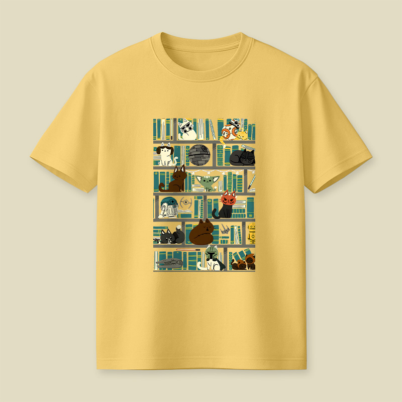 Cute Pet Bookshelf Art Playful T-Shirt