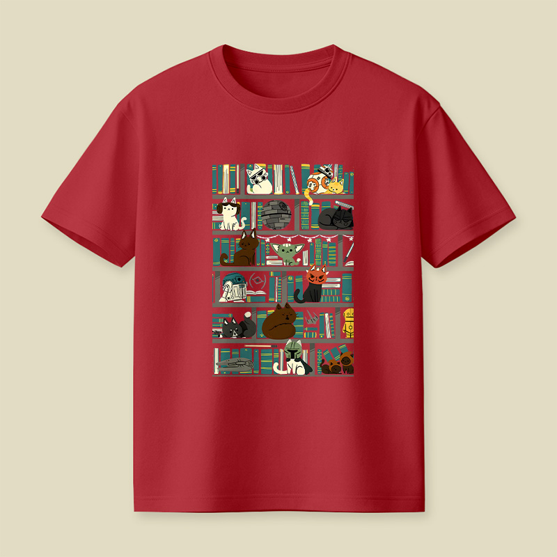 Cute Pet Bookshelf Art Playful T-Shirt