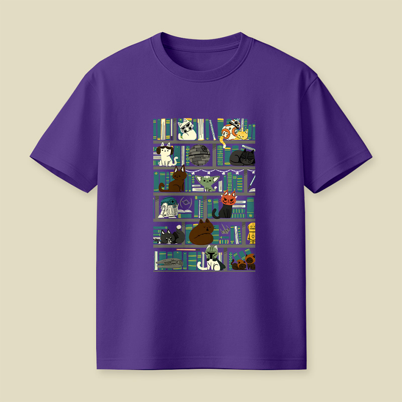 Cute Pet Bookshelf Art Playful T-Shirt