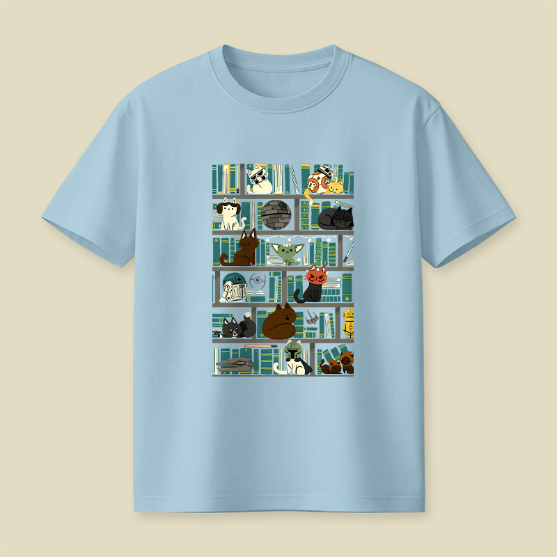 Cute Pet Bookshelf Art Playful T-Shirt