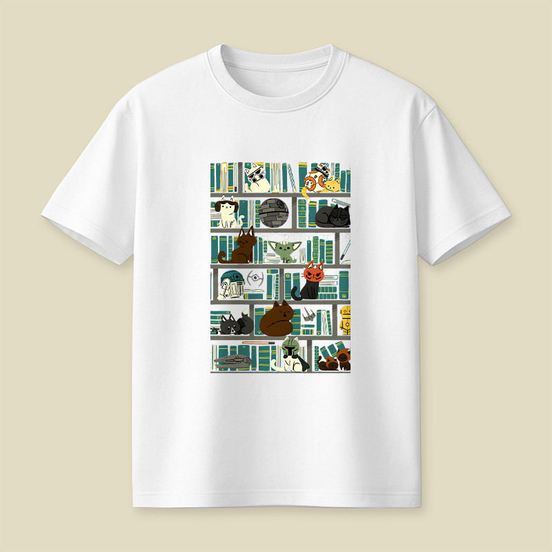Cute Pet Bookshelf Art Playful T-Shirt