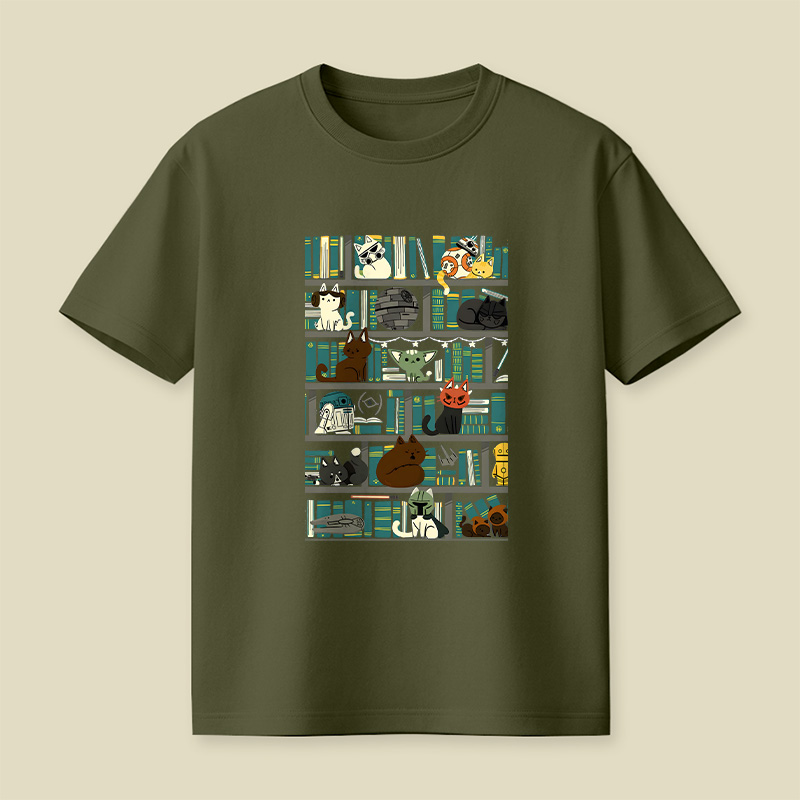 Cute Pet Bookshelf Art Playful T-Shirt