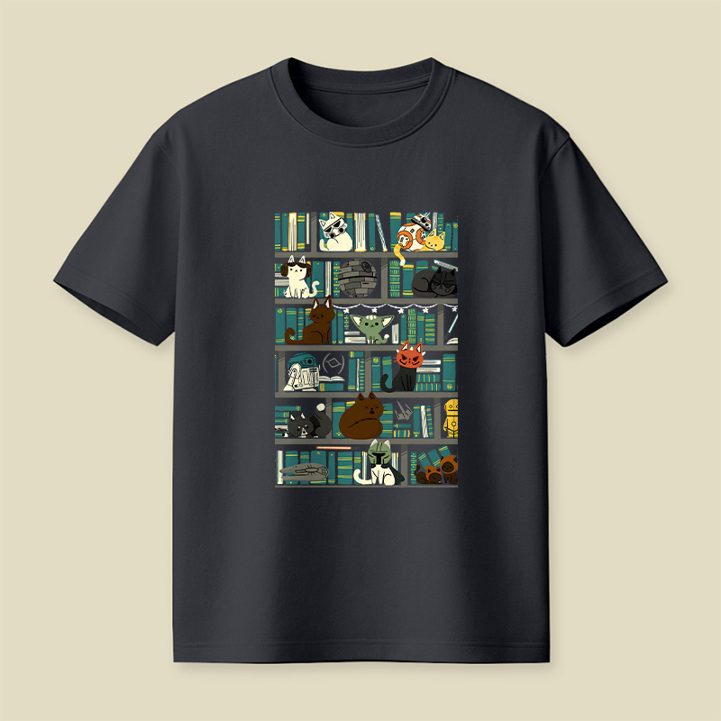 Cute Pet Bookshelf Art Playful T-Shirt