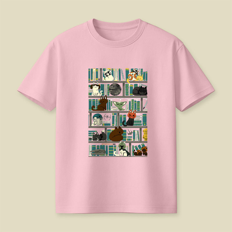 Cute Pet Bookshelf Art Playful T-Shirt