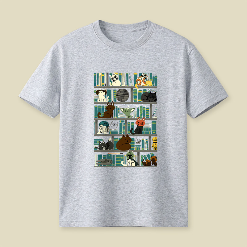 Cute Pet Bookshelf Art Playful T-Shirt
