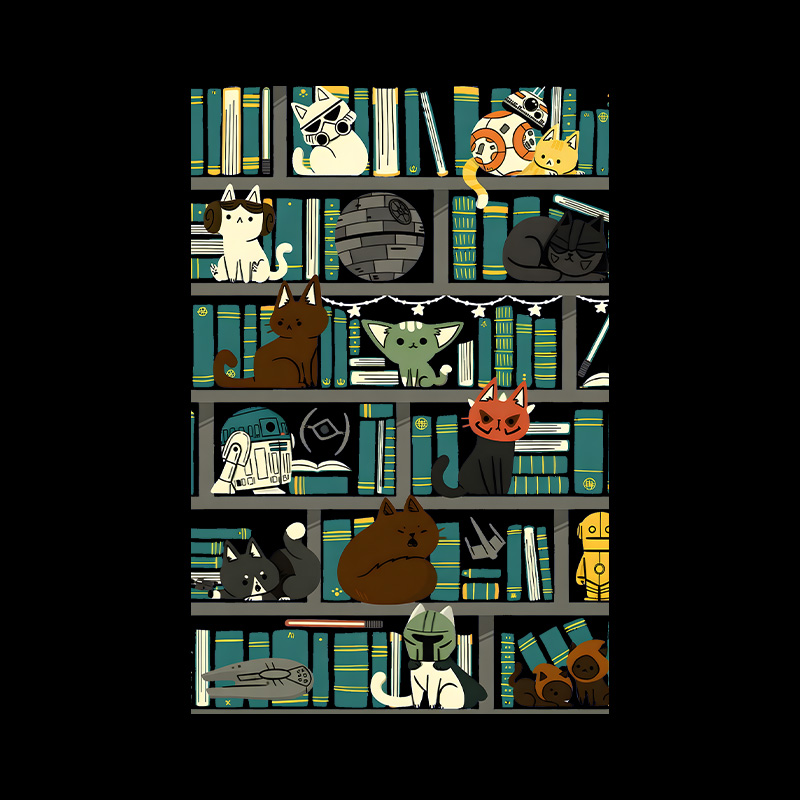 Cute Pet Bookshelf Art Playful T-Shirt