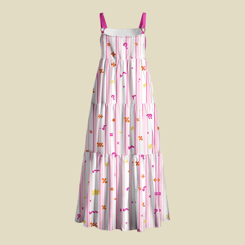 Retro Math Symbol Pink Stripe Playful Maxi Dress