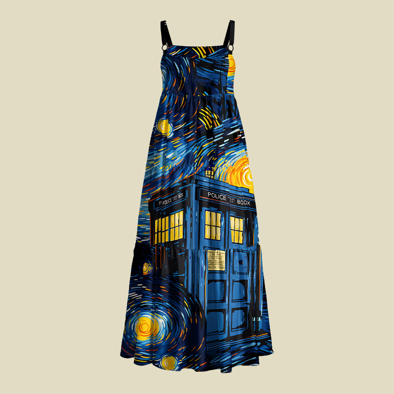 Starry Night Phone Booth Playful Maxi Dress