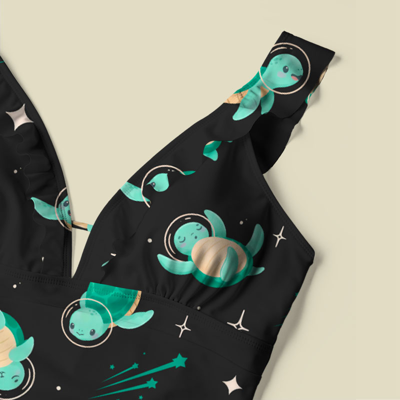 Space Turtles V-Neck One Piece Swimsuit
