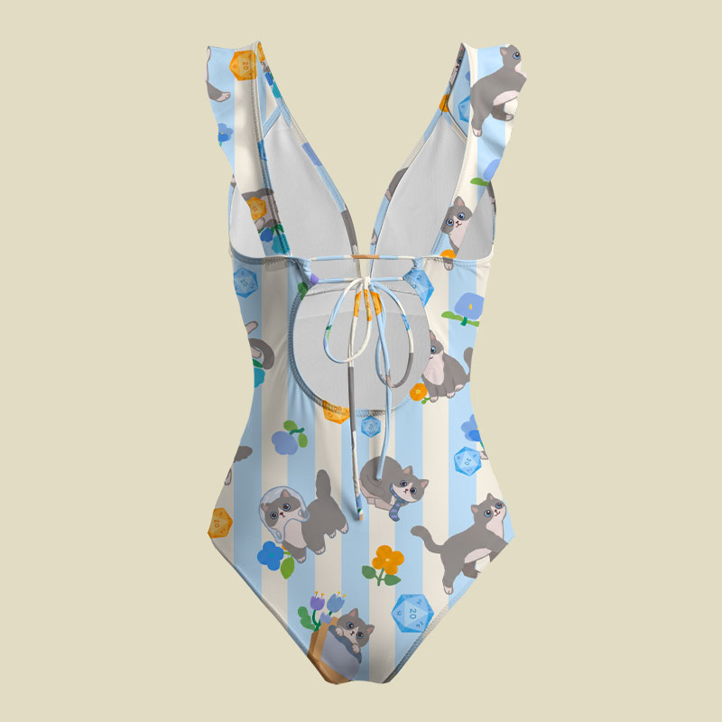 DND Cat V-Neck One Piece Swimsuit