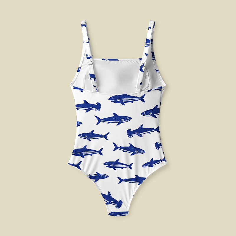 Nautical Blue Shark Tummy Control One Piece Swimsuit