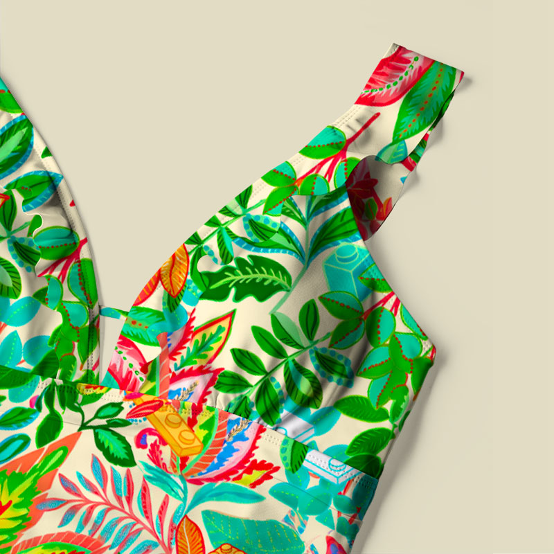 Tropical Blocks V-Neck One Piece Swimsuit