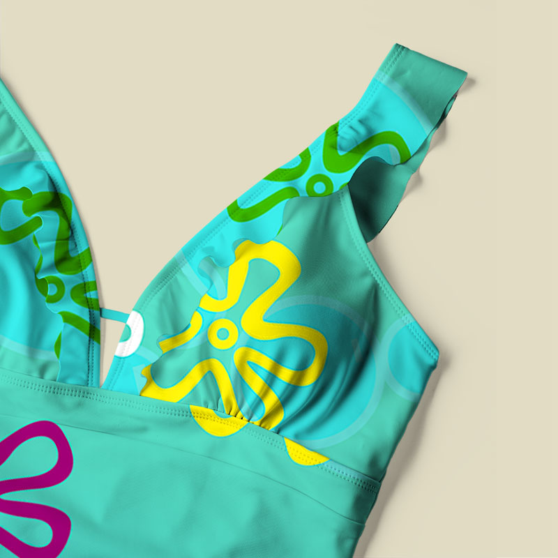 Underwater Beach V-Neck One Piece Swimsuit