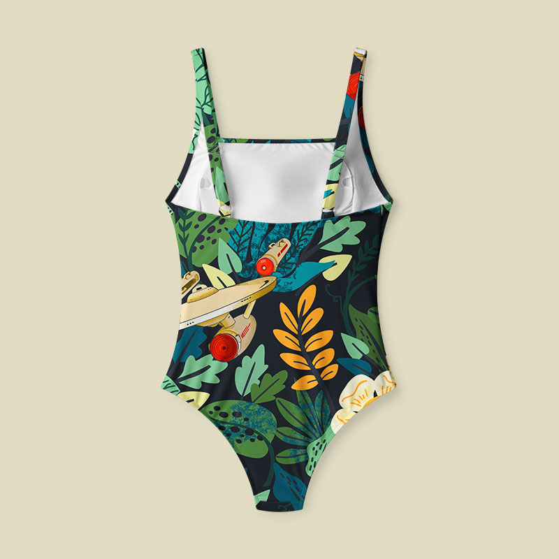 Scifi Spacecraft Hawaii Green Tummy Control One Piece Swimsuit