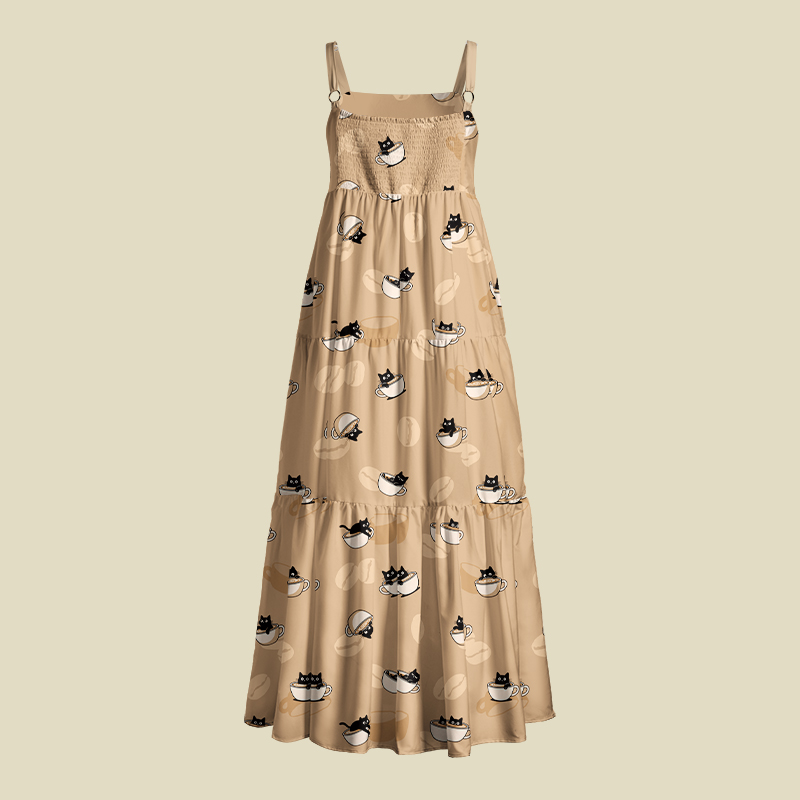 Coffee Cat Playful Maxi Dress