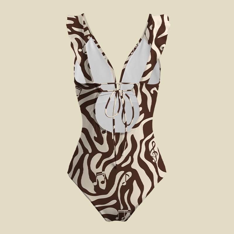 Musical Notes and Movements V-Neck One Piece Swimsuit