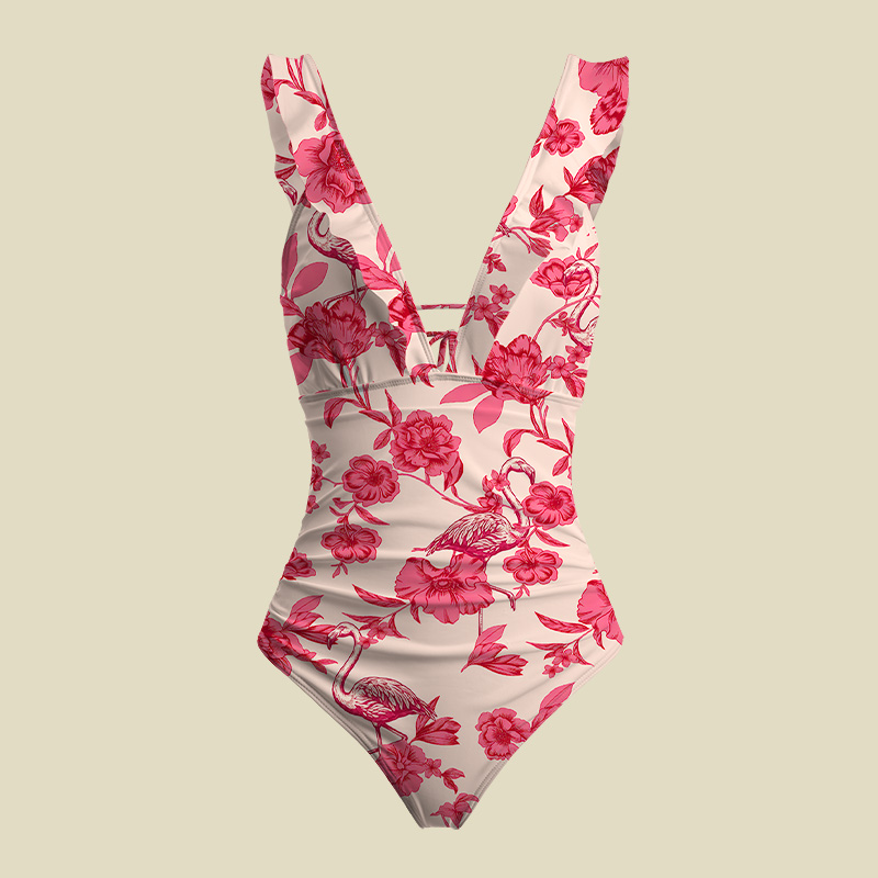 Pink Peony Paradise V-Neck One Piece Swimsuit