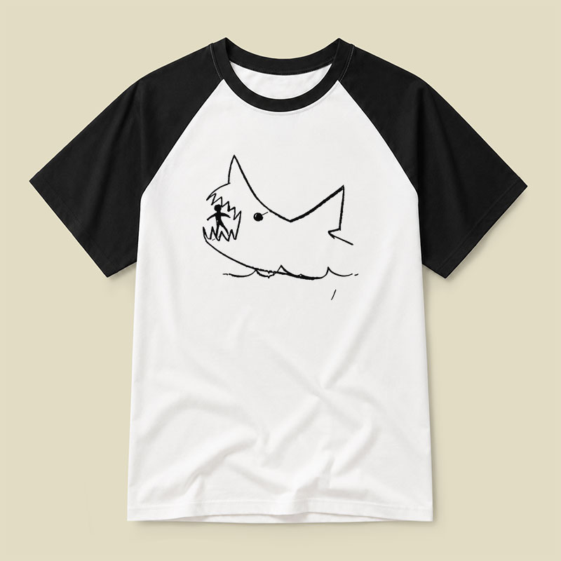 Simple Shark Drawing Raglan T-shirt
