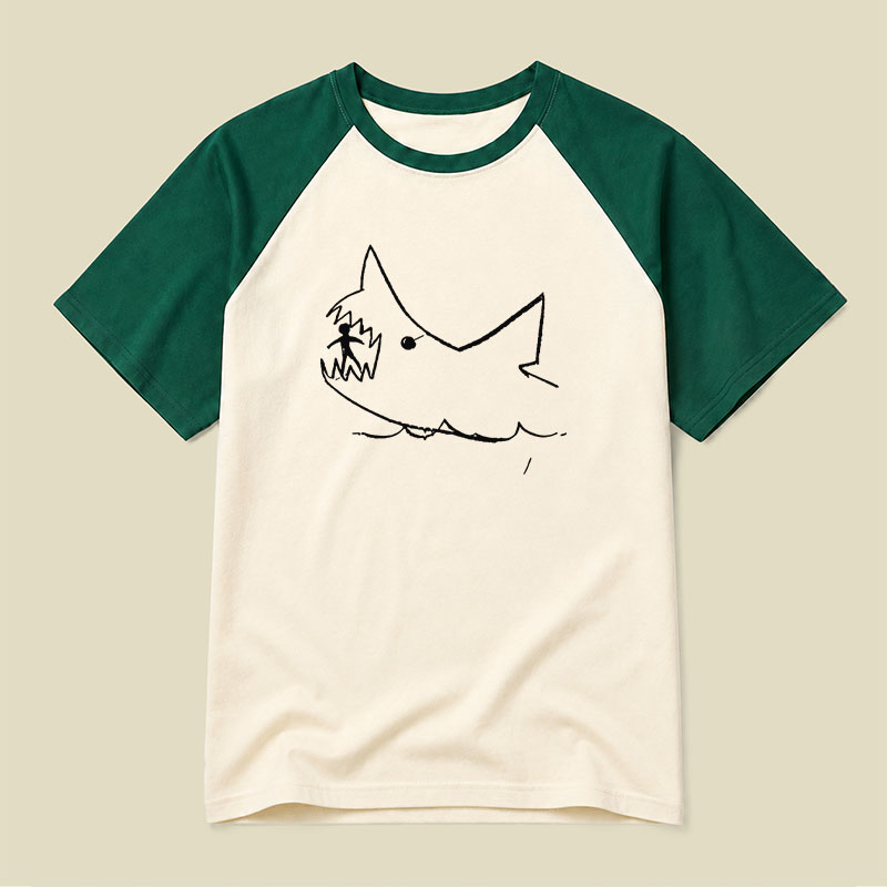 Simple Shark Drawing Raglan T-shirt
