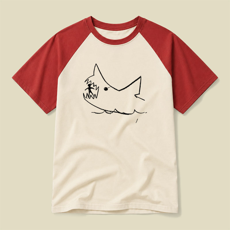 Simple Shark Drawing Raglan T-shirt