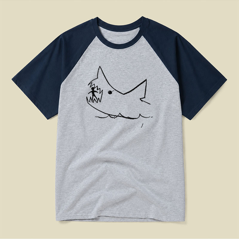 Simple Shark Drawing Raglan T-shirt