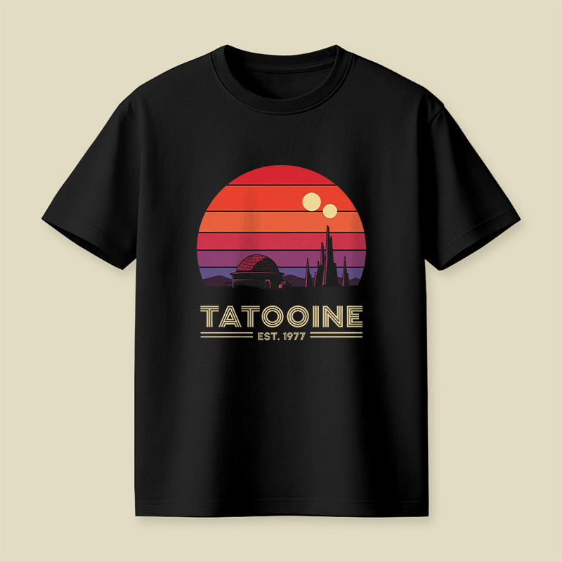 Retro Tatooine Binary Sunset Playful T-Shirt
