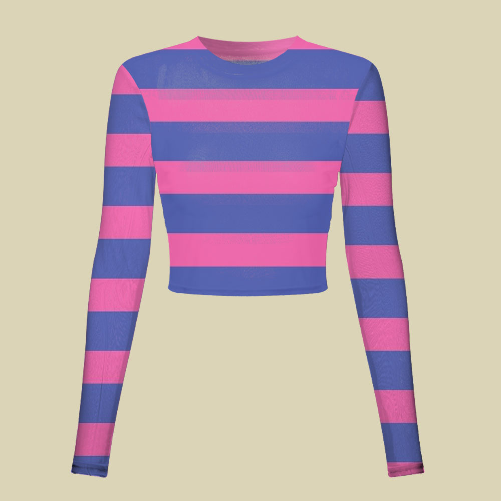 Blue And Pink Stripes Slim Fit Mesh Top