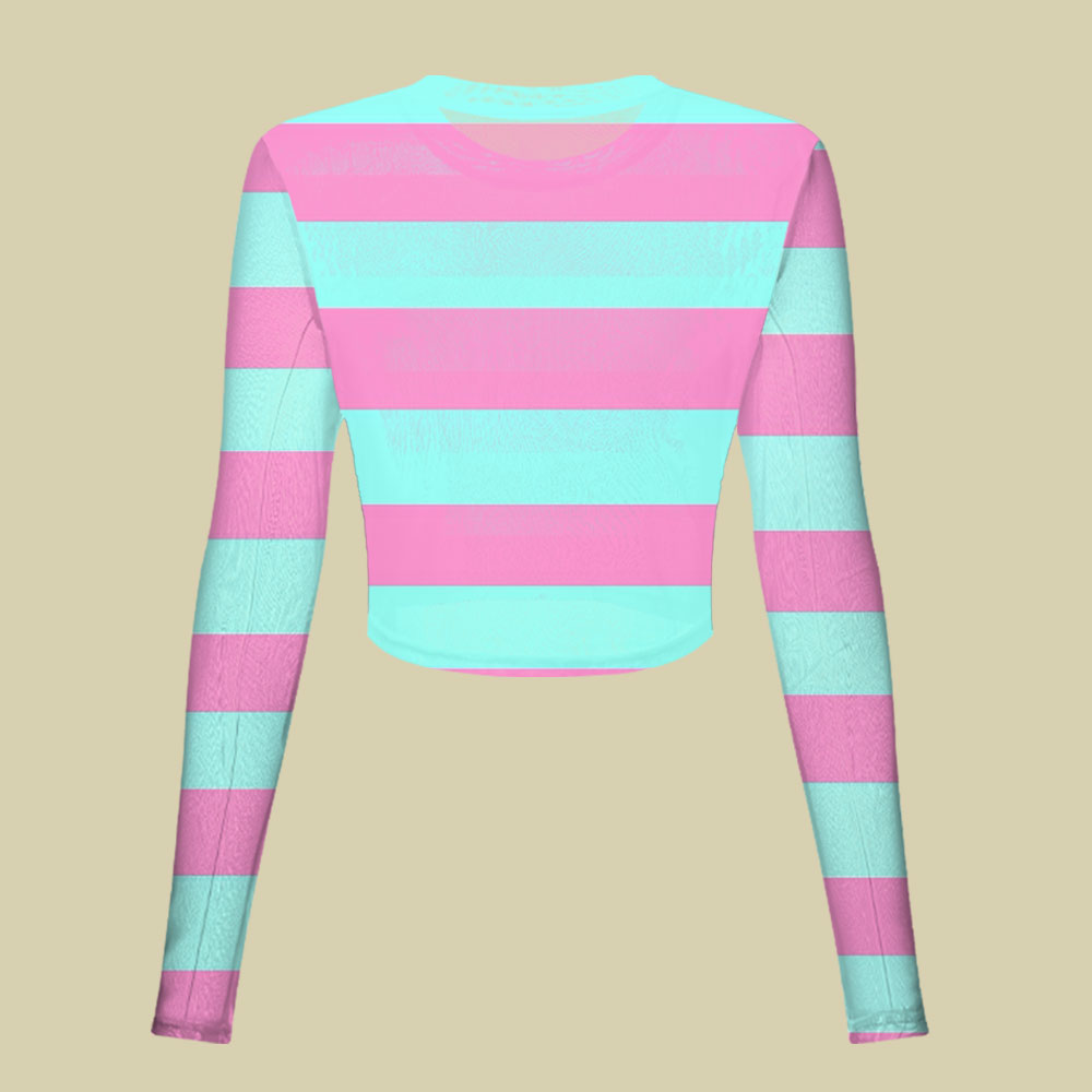 Green And Pink Stripes Slim Fit Mesh Top