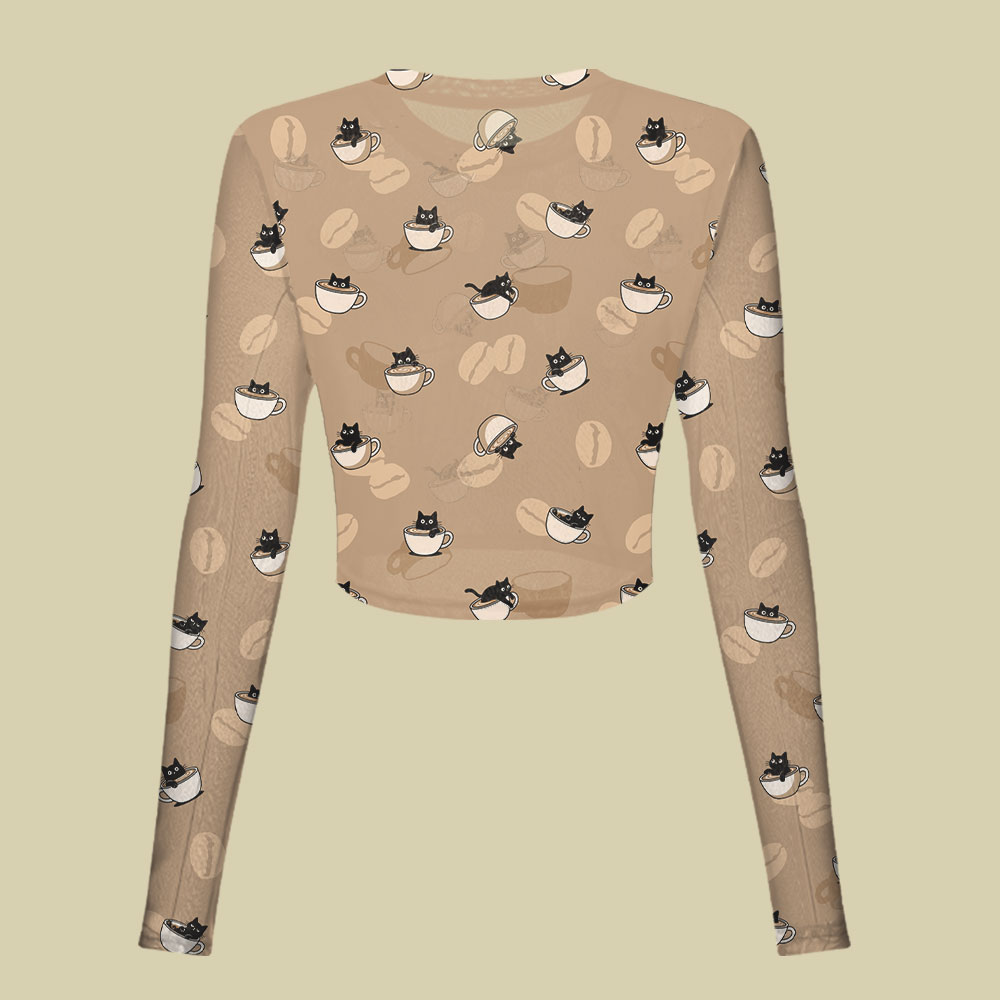 Coffee Cat Slim Fit Mesh Top