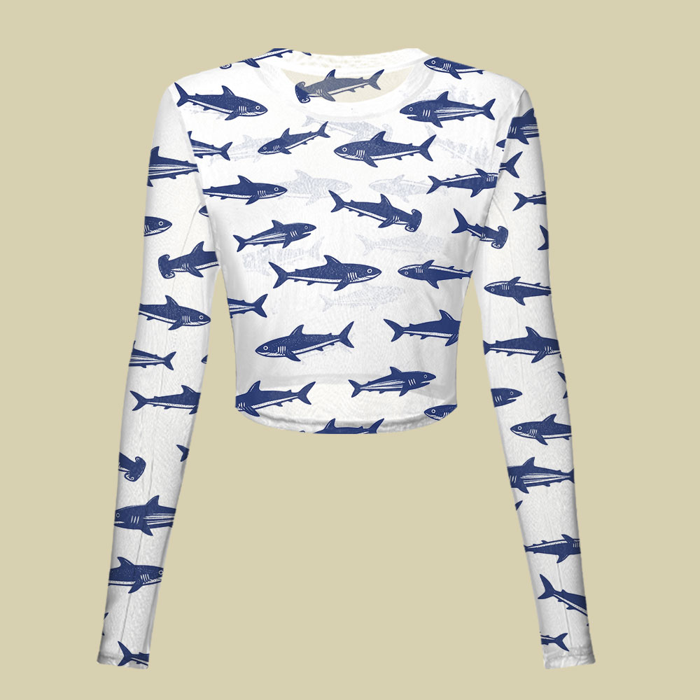 Nautical Blue Shark Stripe Strap Slim Fit Mesh Top