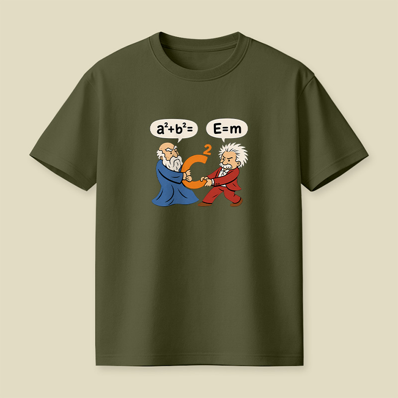 Pythagoras Einstein Formula Tug War Math Physics Playful T-Shirt