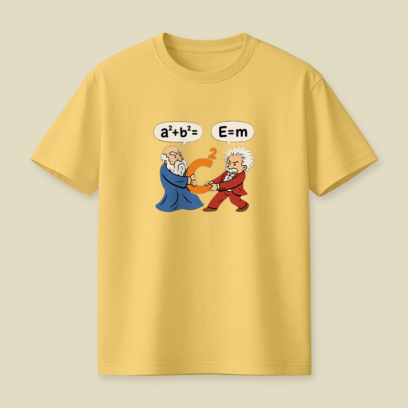 Pythagoras Einstein Formula Tug War Math Physics Playful T-Shirt